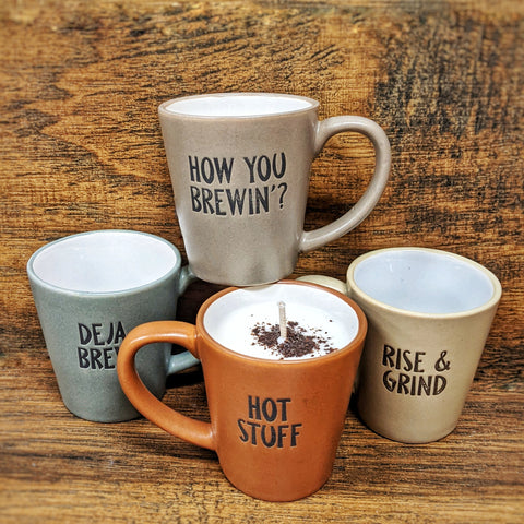 Mini Coffee Mug Candles with fun sayings!